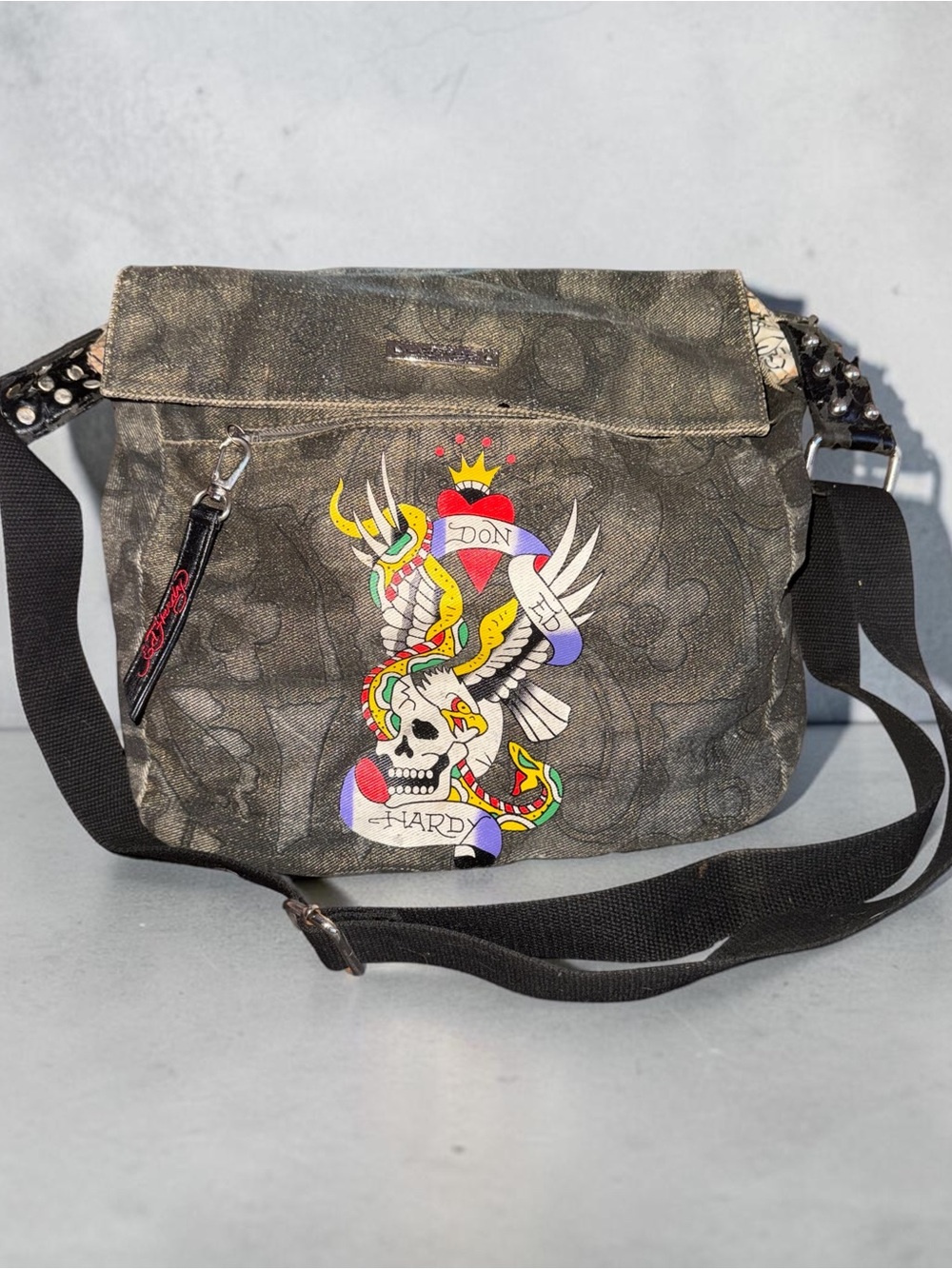 Vintage Y2K canvas Ed Hardy messenger bag